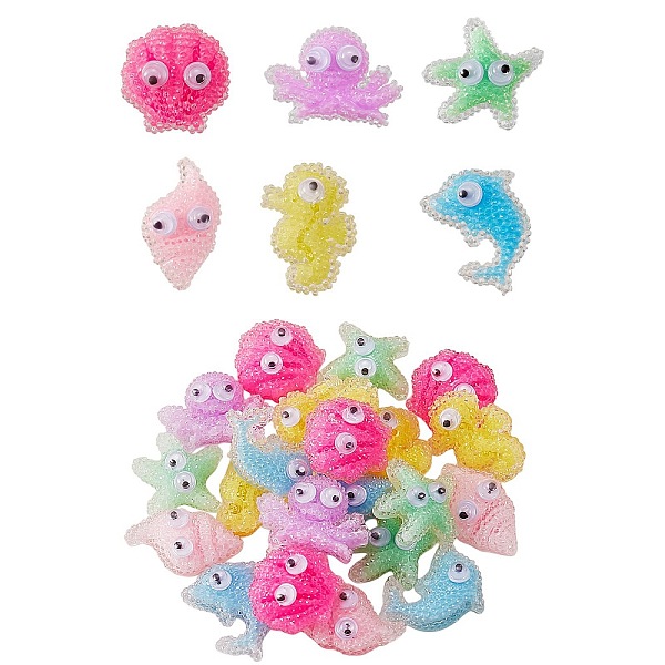 

PandaHall 22Pcs 6 Style Oceanic Animal Resin Cabochons, Mixed Color, 17~22x13~20x6.5~8.5mm Resin Mixed Shapes Multicolor