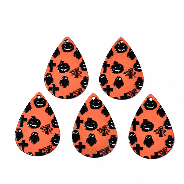 

PandaHall Spray Painted Iron Pendants, Rubberized Style, 3D Printed, Halloween Theme Print Pattern, Teardrop, Orange Red, 27.5x18x0.5mm...