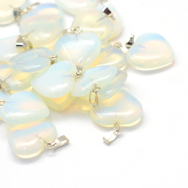 

PandaHall Heart Opalite Pendants, with Platinum Tone Brass Findings, 20~22x20~21x5~8mm, Hole: 2x7mm Opalite Heart