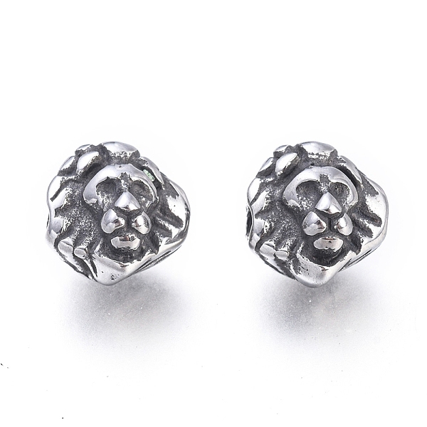 

PandaHall 304 Stainless Steel Beads, Lion Head, Antique Silver, 10x10.2x10mm, Hole: 2mm 304 Stainless Steel Lion