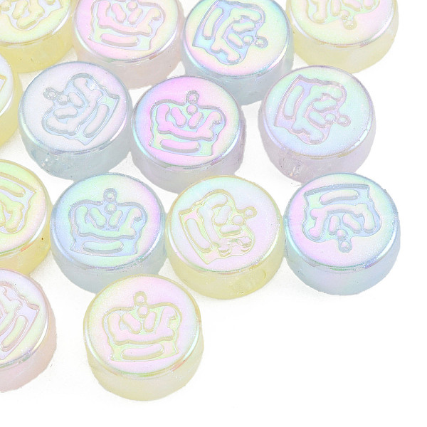 

PandaHall Rainbow Iridescent Plating Acrylic Beads, Glitter Beads, Flat Round with Crown, Mixed Color, 12.5x6mm, Hole: 3.5mm Acrylic Flat..., Multicolor