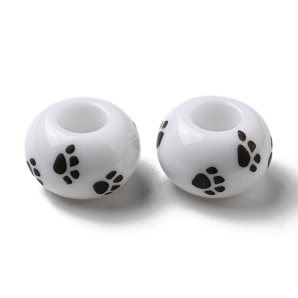 

PandaHall Printed Opaque Acrylic Beads, Large Hole Beads, Round, White, 14x8.5mm, Hole: 5.8mm Acrylic Round White