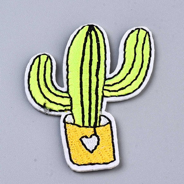 PandaHall Cactus Appliques, Computerized Embroidery Cloth Iron on/Sew on Patches, Costume Accessories, Green Yellow, 52x43x1.5mm Cloth...