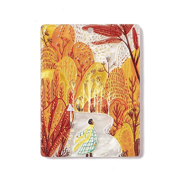 

PandaHall Embossed Printed Acrylic Pendants, Rectangle Charms with Scenery Pattern, Orange, 41.5x31x2.7mm, Hole: 1.6mm Acrylic Others Orange