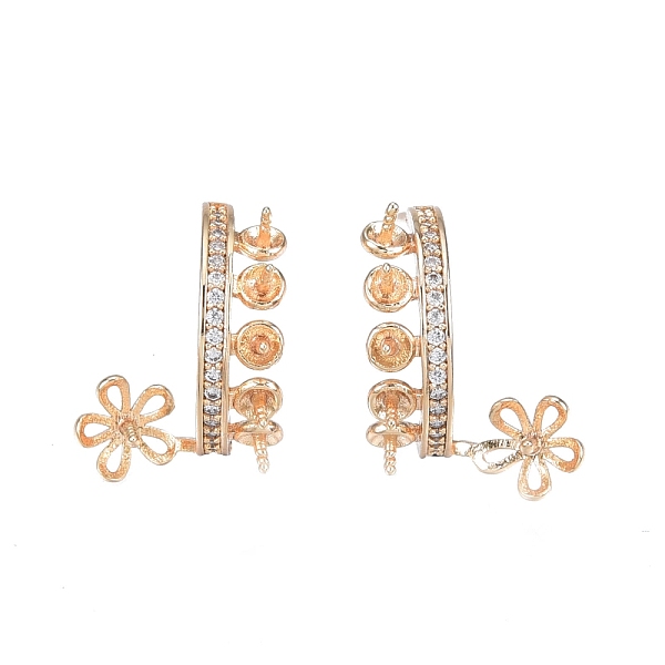 

PandaHall Brass Micro Pave Clear Cubic Zirconia Flower Stud Earring Findings, Half Hoop Earring Findings, for Half Drilled Beads, Nickel...