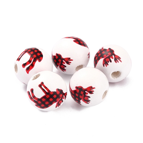 

PandaHall Dyed Natural Wooden Beads, Round with Christmas Elk Pattern, White, 16.5x15mm, Hole: 4mm Wood Round White