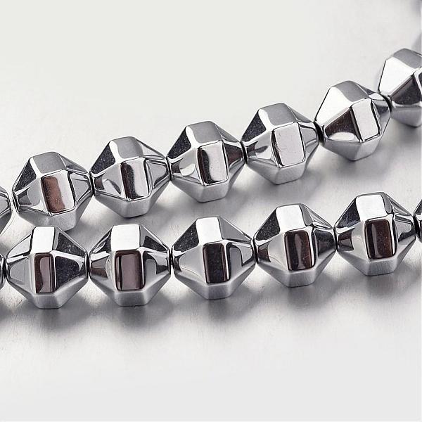 PandaHall Electroplate Non-magnetic Synthetic Hematite Bead Strands, Polygon, Silver Plated, 8x8mm, Hole: 1mm, about 51pcs/strand, 15.7 inch...