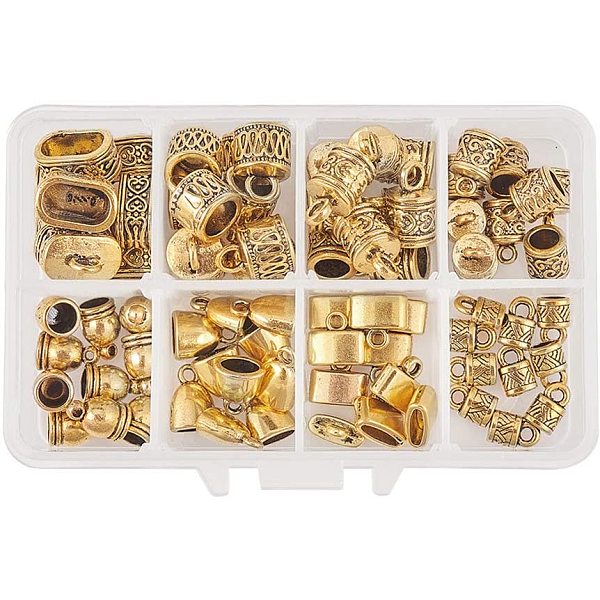 

PandaHall Alloy Tibetan Style Cord Ends, Mixed Shapes, Antique Golden, Boxes: 13x8.4x1.75cm, Cord Ends: 78pcs/box Alloy