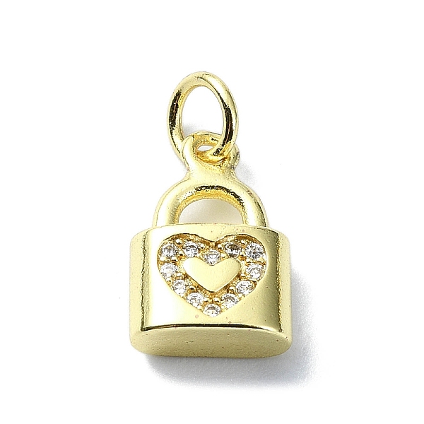 

PandaHall Brass Micro Pave Claer Cubic Zirconia Charms, with Jump Ring, Real 18K Gold Plated, Lock, 12.5x9x4mm, Hole: 3mm Brass+Cubic..., Clear