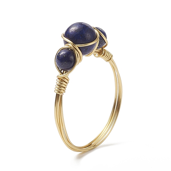 

PandaHall Natural Lapis Lazuli Round Braided Beaded Finger Ring, Light Gold Copper Wire Wrap Jewelry for Women, Inner Diameter: 18mm Lapis...
