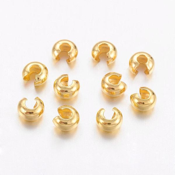 

PandaHall Brass Crimp Beads Covers, Nickel Free, Golden Color, Size: About 3mm In Diameter, Hole: 1.2~1.5mm Brass
