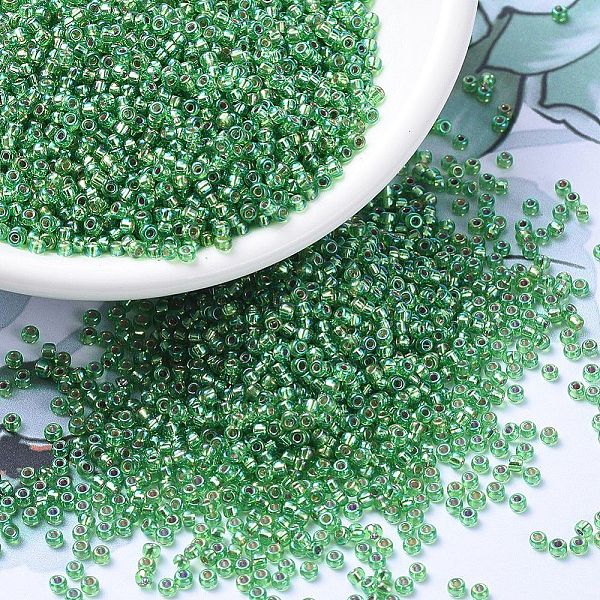 

PandaHall MIYUKI Round Rocailles Beads, Japanese Seed Beads, (RR1015) Silverlined Light Green AB, 11/0, 2x1.3mm, Hole: 0.8mm, about...