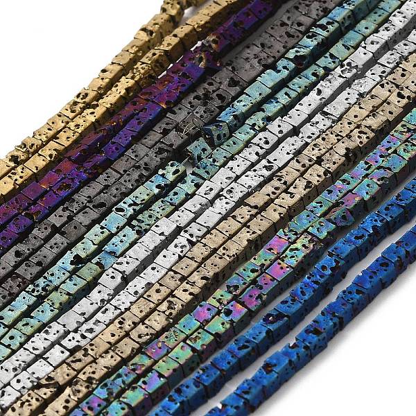 

PandaHall Electroplated Natural Lava Rock Beads Strands, Square, Mixed Color, 2.5x2.5x2.5mm, Hole: 0.8mm, about 158pcs/strand, 16.14''(41cm)...