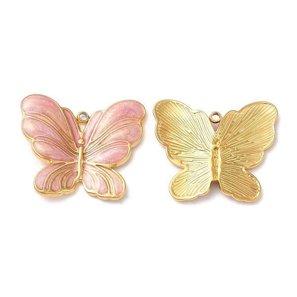 

PandaHall 304 Stainless Steel Enamel Pendants, Real 18K Gold Plated, Butterfly Charm, Pink, 20x24x3mm, Hole: 1.4mm Stainless Steel+Enamel...