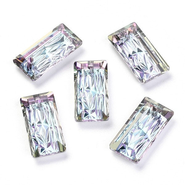 

PandaHall Embossed Glass Rhinestone Pendants, Rectangle, Faceted, Vitrail Light, 20x10x5mm, Hole: 1.6mm Glass Rectangle Purple