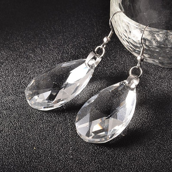 

PandaHall Teardrop Glass Dangle Earrings, with 304 Stainless Steel Earring Hooks, Clear, 64mm, Pin: 0.7mm Glass Clear