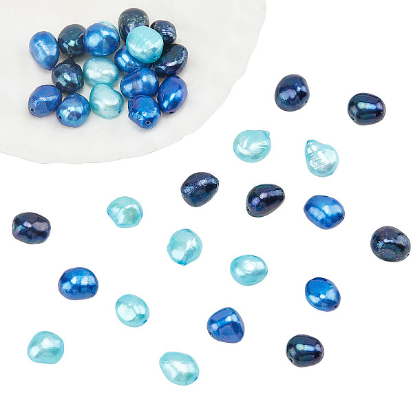 

PandaHall 36 Pcs Dyed Natural Cultured Freshwater Pearl Beads, 3 Colors 6~10 mm Oval Shape Freshwater Pearl Blue Series Loose Freshwater..., Multicolor