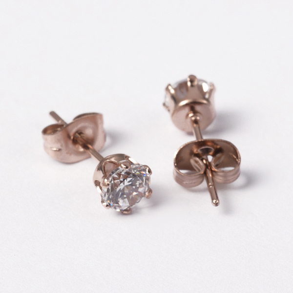 

PandaHall 304 Stainless Steel Stud Earrings, with Cubic Zirconia, Rose Gold, 16mm, Pin: 0.8mm Cubic Zirconia