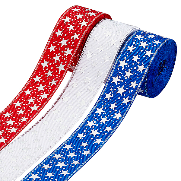 

PandaHall 3 Rolls 3 Colors Independence Day Theme Polyester Grosgrain Ribbon, Sparkle Ribbon, Silver Hot Stamping Star Pattern, Mixed Color..., Multicolor