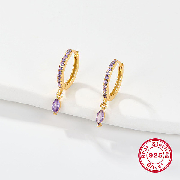

PandaHall 925 Sterling Silver Hoop Earring for Dangle Earrings, with Horse Eye Cubic Zirconia Dangle Charms, Lilac, 19x2mm Sterling Silver..., Purple