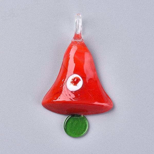 

PandaHall Christmas Handmade Lampwork Big Pendants, Christmas Bell, Red, 63x36.5x10mm, Hole: 8mm Lampwork Bell Red