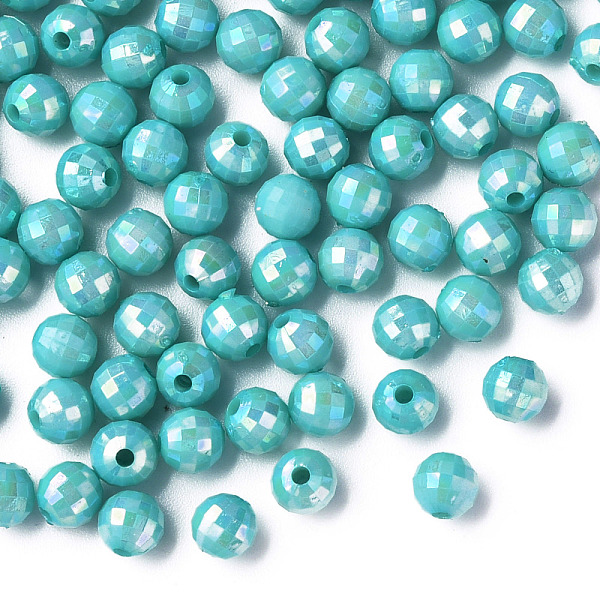 

PandaHall Opaque Acrylic Beads, AB Color Plated, Faceted, Round, Dark Turquoise, 6x5.5mm, Hole: 1.5mm, about 4800pcs/500g Acrylic Round