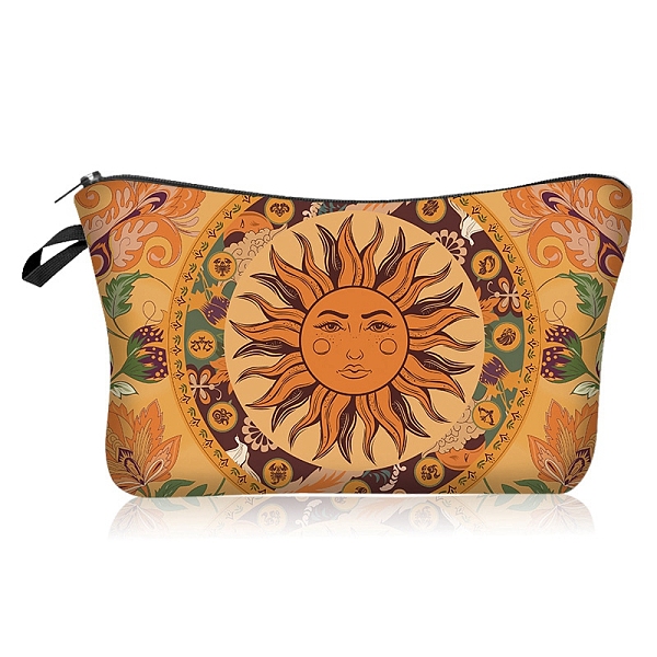 PandaHall Sun Moon Eclipse Pattern Polyester Cosmetic Pouches, with Iron Zipper, Waterproof Clutch Bag, Toilet Bag for Women, Rectangle...