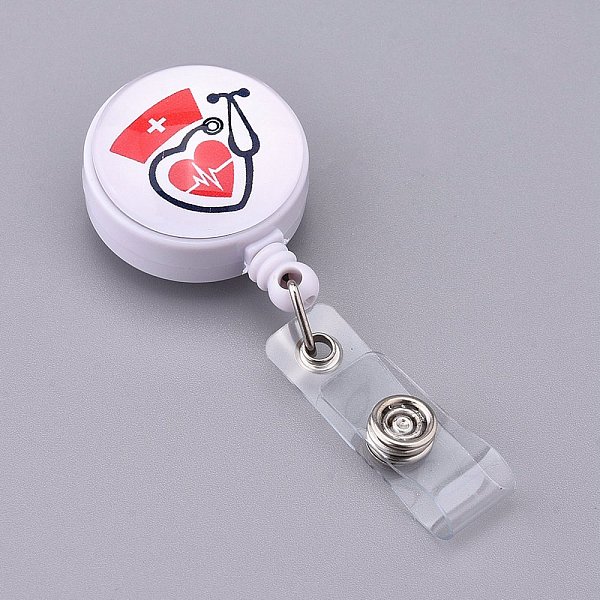 

PandaHall Stethoscope Pattern Glass Retractable Badge Reel, Nurse Badge Clip, ID Name Badge Holder, with Iron Alligator Clips, Red, 85mm...