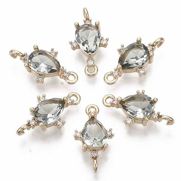 

PandaHall Glass Links connectors, with Brass Micro Pave Cubic Zirconia, Faceted, Teardrop, Light Gold, Light Grey, 18x9.5x4.5mm, Hole: 1.2mm...