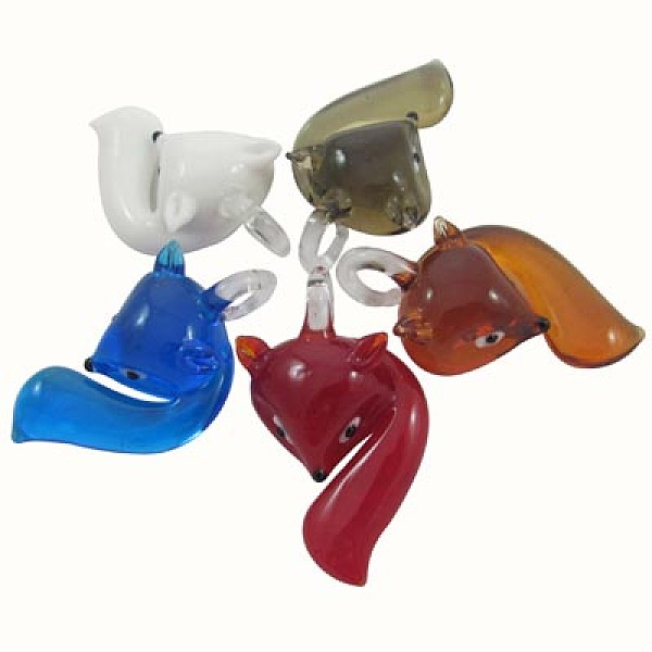

PandaHall Handmade Lampwork Pendants, Fox, Mixed Color, 54x31mm, Hole: 8mm Lampwork Fox Multicolor