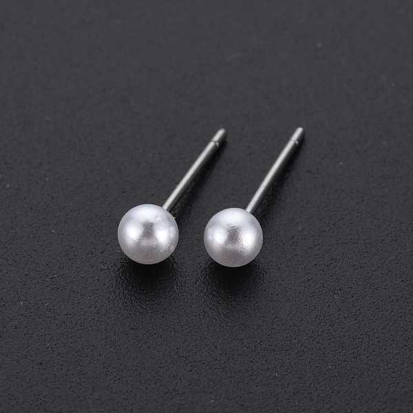 

PandaHall ABS Plastic Pearl Ball Stud Earrings for Women, Cadmium Free & Lead Free, Silver, 4mm, Pin: 0.6mm Plastic Round Silver