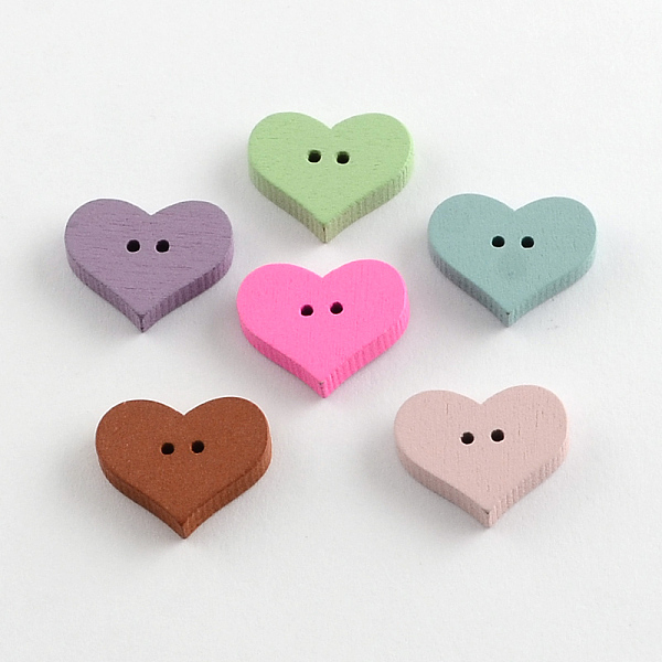 

PandaHall 2-Hole Dyed Wooden Buttons, Heart, Mixed Color, 16x20x4mm, Hole: 1.5mm Wood Heart Multicolor