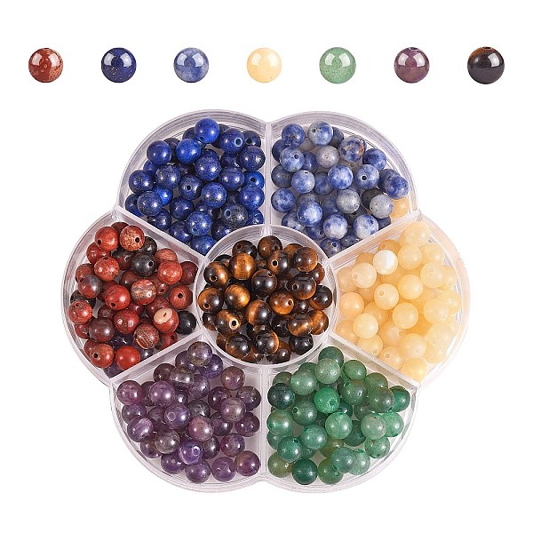 

PandaHall 280Pcs 7 Style Chakela Natural Gemstone Beads, Natural Tiger Eye & Green Aventurine & Blue Spot Jasper & Lapis Lazuli & Amethyst &...