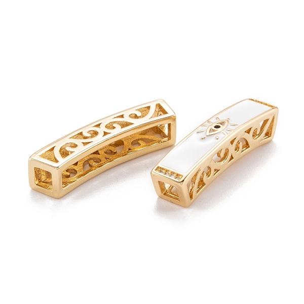 

PandaHall Hollow Real 18K Gold Plated Brass Micro Pave Clear & Black Cubic Zirconia Tube Beads, with Enamel, Long-Lasting Plated, Tube with..., White