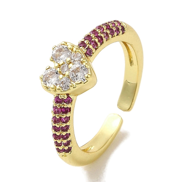 

PandaHall Rack Plating Brass Micro Pave Cubic Zirconia Cuff Rings, Long-Lasting Plated, Lead Free & Cadmium Free, Heart, Fuchsia, adjustable..., Pink