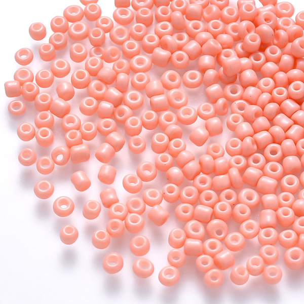 

PandaHall 6/0 Baking Paint Glass Round Seed Beads, Light Salmon, 4~5x3~4mm, Hole: 1~2mm, about 4500pcs/pound Glass Red