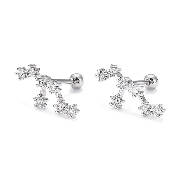 

PandaHall Brass Micro Pave Clear Cubic Zirconia Stud Earrings, with 304 Stainless Steel Pin and Ear Nut, Constellation/Zodiac Sign, Platinum...
