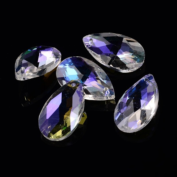 

PandaHall Faceted Teardrop Glass Pendants, AB Color, Colorful, 22x13x7mm, Hole: 1mm Glass Teardrop