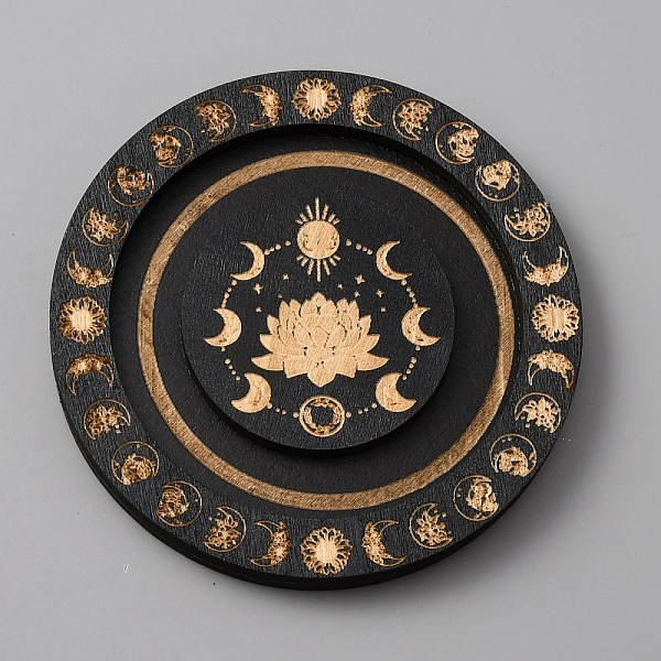 

PandaHall Round Wood Bracelet Display Trays, Printed Moon Bracelet Tray Ornaments, for Home Decoration, Black, Lotus Pattern, 9.55x0.9cm...