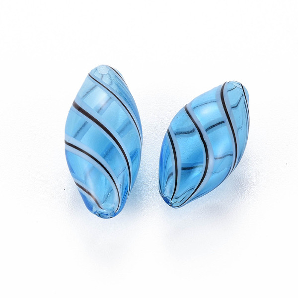 

PandaHall Transparent Handmade Blown Glass Globe Beads, Stripe Pattern, Rice, Light Sky Blue, 23.5~26x11.5~13mm, Hole: 1~2mm Glass Rice