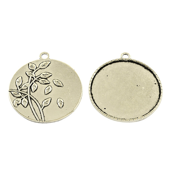 

PandaHall Tibetan Style Alloy Pendant Cabochon Settings, Flat Round with Branch and Leaves, Cadmium Free & Nickel Free & Lead Free, Antique...