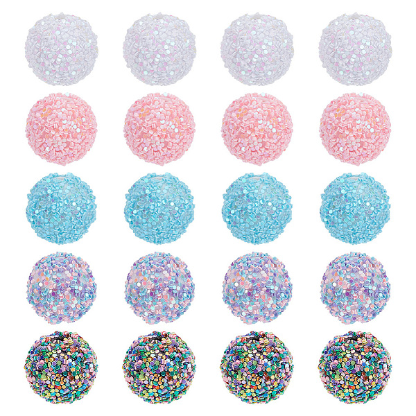 

PandaHall ARRICRAFT 20Pcs 5 Colors Acrylic Beads, Glitter Beads,with Sequins/Paillette, Round, Mixed Color, 19.5~20x19mm, Hole: 2.5mm..., Multicolor