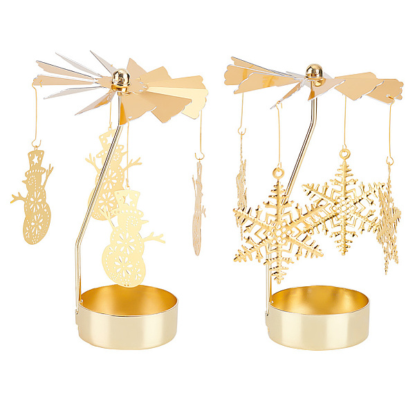 

PandaHall FINGERINSPIRE 2 Sets Rotating Candle Holders Snowflake Snowman Pendant Candle Holders Gold Metal Spinning Candle Holders Carousel...