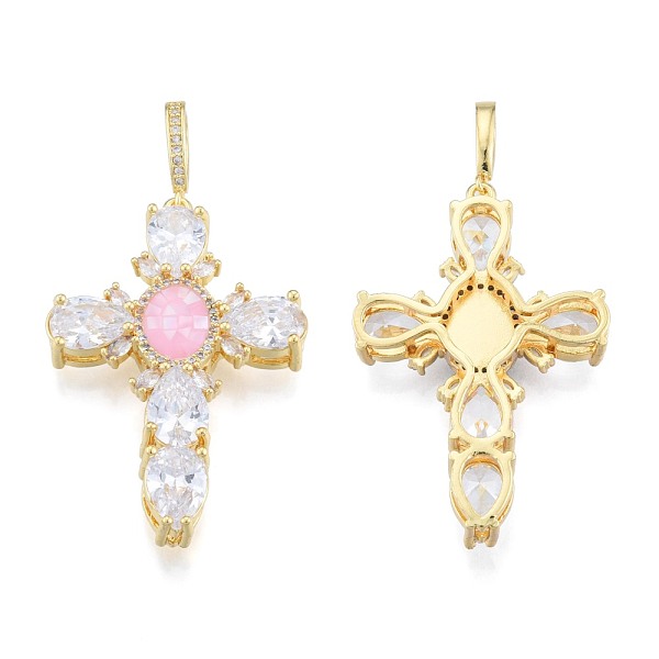 

PandaHall Brass Micro Pave Clear Cubic Zirconia Pendants, with Abalone Shell/Paua Shell, Nickel Free, Real 18K Gold Plated, Cross, Pink...