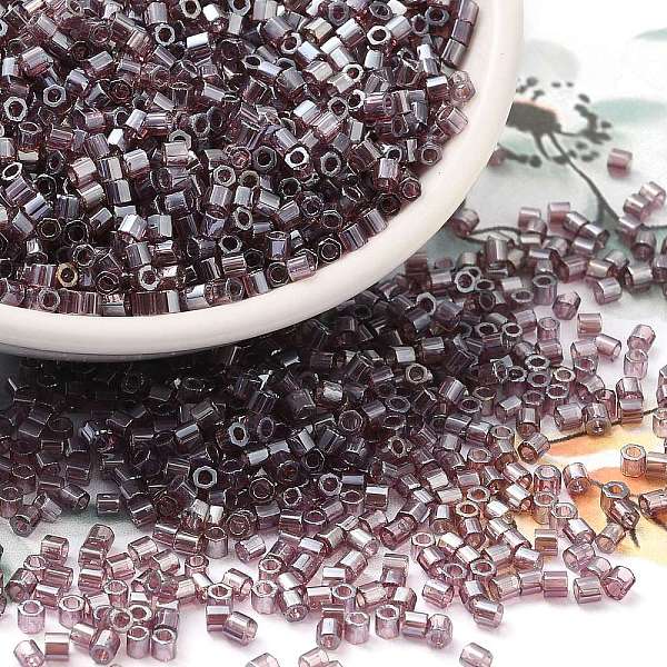

PandaHall Transparent Colours Luster Glass Seed Beads, Hexagon(Two Cut), Purple, 2x1.5mm, Hole: 0.9mm Glass Purple