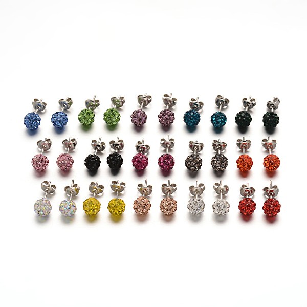 

PandaHall Polymer Clay Rhinestone Ball Stud Earrings, with Stainless Steel Stud Earring Findings, Stainless Steel Color, Mixed Color, 6mm..., Multicolor