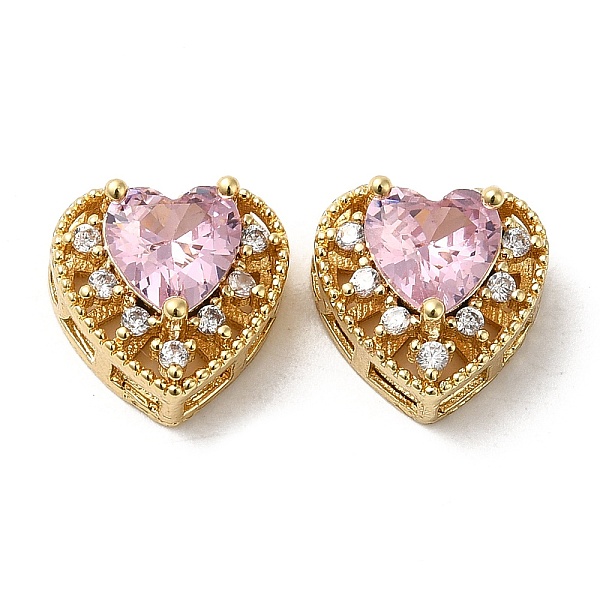 

PandaHall Rack Plating Brass Micro Pave Cubic Zirconia Beads, Long-Lasting Plated, Lead Free & Cadmium Free, Hollow Heart, Real 18K Gold..., Pink