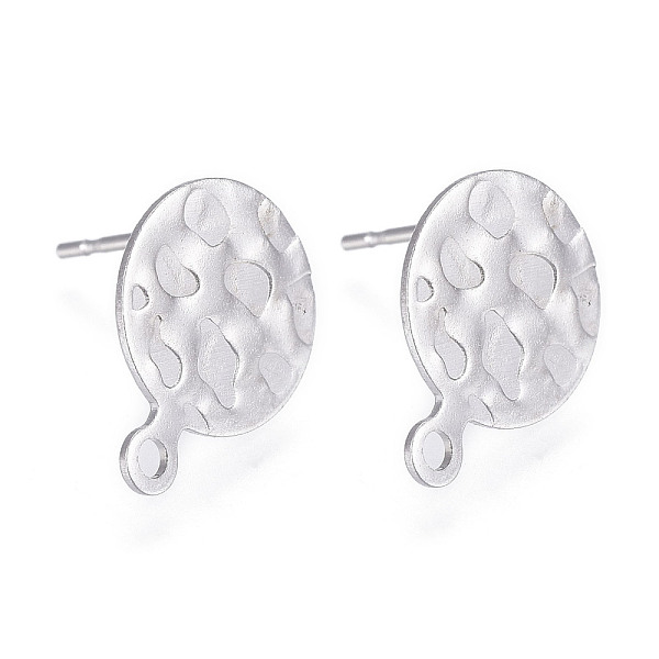 

PandaHall 304 Stainless Steel Stud Earring Findings, with Loop, Textured, Matte Style, Flat Round, Stainless Steel Color, 13x10x0.6mm, Hole...