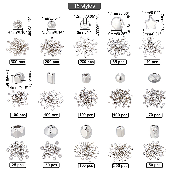 

PandaHall CHGCRAFTCCB Plastic Bead Spacers, Platinum, 1650pcs/box Plastic Mixed Shapes