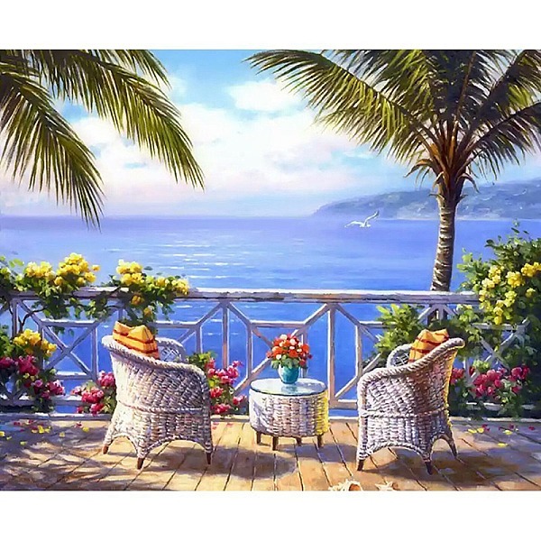 

PandaHall Oceanside Scenery DIY Diamond Painting Kit, Including Resin Rhinestones Bag, Diamond Sticky Pen, Tray Plate and Glue Clay...